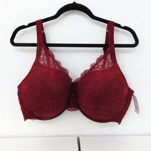 (#144) Auden Plus Size Push Up Plunge Coverage Underwire Bra Maroon Sz 46DDD